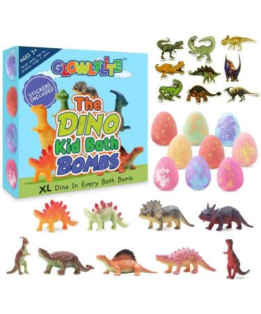 GLOWLYLITE - Colorful Dino Bath Bombs for Kids with Surprise Dinosaur Inside - Bubble Bath Gift with XL Toys and Stickers Included - Buy Online on GoSupps.com