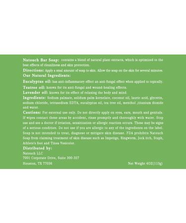 Natouch Antifungal Soap with Tea Tree, Eucalyptus, and Lavender Oils - 4oz Bar for Jock Itch, Ringworm, Athlete's Foot, Body Odor, Skin Irritations - Men/Women - Buy Online on GoSupps.com