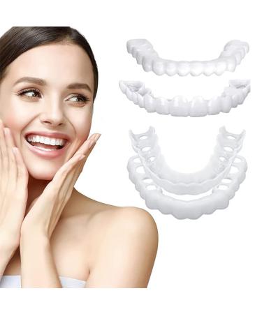 1 pair of fake teeth false teeth veneers cosmetic tooth cover at the top and bottom temporary teeth prosthesis lighten teeth for women and men with tweezers