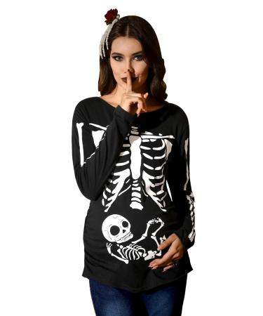 For G and PL Halloween Women's Pregnancy Top Long Sleeve Maternity Funny Costume S-XXL M Black Skeleton