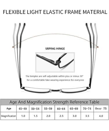 Hubeye Portable Metal Reading Glasses - Flexible Light Vision Classic Unisex Design 3.00 Diopters with Case - Dark Gray - Buy Online on GoSupps.com