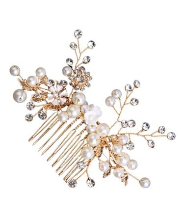 FRCOLOR Pearl Comb Gold Headpiece Hair Combs for Wedding Bridal Headdress Prom Tiara Girl Hair Accessories Pearl Hair Clips Bride Wedding Hair Comb Bridal Headpieces for Wedding Alloy