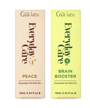 Peace & Brain Booster Roll On Set - Essential Oils Aromatherapy Roll On with Essential Oil Set - 2x0.34 fl oz - Gya Labs