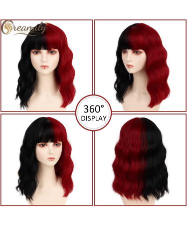 Creamily 14 Inches Black Red Wig for Women Girls Short Curly Synthetic Wig with Bangs Lovely Black and Red Bob Wavy Wig Cosplay Party Halloween Wig for Women E-Black and Red - Buy Online on GoSupps.com
