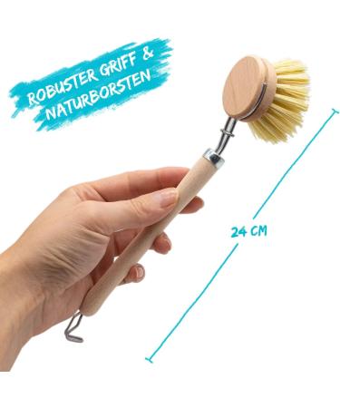 Chinchilla Rinse Brush - Eco-Friendly Beech Wood Kitchen Brush with Natural Fiber Bristles | Includes 3 Replaceable Heads | Plastic-Free & Durable - Buy Online on GoSupps.com