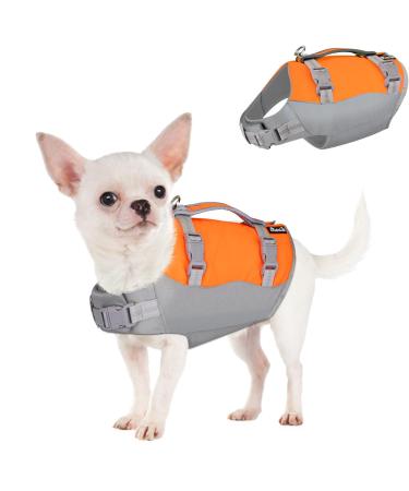 SlowTon Dog Life Jacket, Adjustable Ripstop Dog Life Vest with One Piece Belly Support Superior Buoyancy, Skin-Friendly Neoprene Pet Safety Flotation Vest for Swimming Boating Pool Beach(Orange,XS) Grey & Orange X-Small