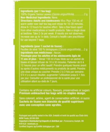 NOW Caring Tea Organic Senna Herbal Laxative* Caffeine-Free Premium Unbleached Tea Bags with our no-staples design 24 Count - Buy Online on GoSupps.com