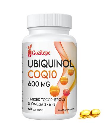 Ubiquinol CoQ10 600mg Softgels Per Serving | Enhanced Absorption Formula with Omega 3 6 9 & Vitamin E | Supports Heart Health & Energy Production (Pack of 1)