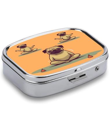 Pill Box Yoga Pug Print - 2 Compartment Portable Pill Organizer | Decorative Metal Medicine Case for Pocket or Purse - Ideal for Travel - Buy Online on GoSupps.com