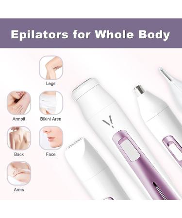 Rechargeable 4 in 1 Face Razors for Women - Facial Hair Removal & Eyebrow Trimmer - Painless Bikini Shaver for Body and Peach Fuzz - Waterproof Plum - Buy Online on GoSupps.com