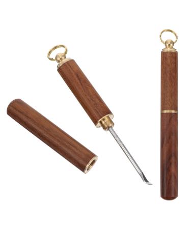 Ear Earwax Removal Portable Ear Cleaner Earwax Spoon Stainless Steel with Ring (Wood Color)