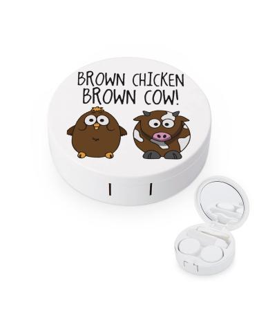 Cute Brown Chicken Brown Cow Round Case For Contact Lens Kit Storage Box with Mirror Printed