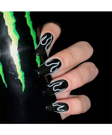 Sethexy Flame False Nails - Medium Ballerina Black Press-On Acrylic Nails (24 pcs) for Women & Girls - Buy Online on GoSupps.com