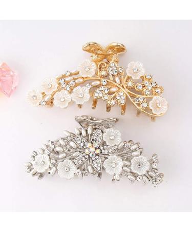 Vintage Metal Rhinestone Hair Claw with Imitation Pearl - Large Size Hair Clip for Women (Gold-A) - Buy Online on GoSupps.com
