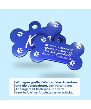 Ibera Gifts - Personalized Bone-Shaped Dog & Cat Pendants | Engraved Collars for Medium to Large Pets (Blue Paws) - Buy Online on GoSupps.com