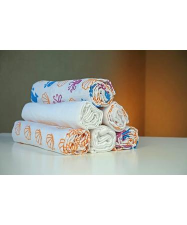 MuslinZ 6pk Baby Muslin Squares Burp Cloths, Dribble Cloth, Breastfeeding Cover - Sealife Print 100% Pure Cotton 70x70cm | Absorbent & Breathable - Buy Online on GoSupps.com