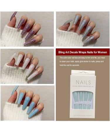 AUklOPVZZ 1 Set French Tip Press on Nails Solid Color Extension Shimmer Fingernails Decals Full Cover Salon Gifts Manicure Kit H33-light blue jelly glue - Buy Online on GoSupps.com
