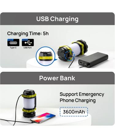 Consciot Rechargeable LED Camping Lantern | High Lumens, 6 Light Modes, Power Bank | IPX4 Waterproof for Emergency, Survival, Hiking | USB Cable Included - Buy Online on GoSupps.com