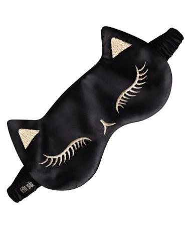 Sexy Cat Silk Sleeping Mask Eye Mask Night Blindfold Eyeshade for Women Relieve Eye Fatigue Black