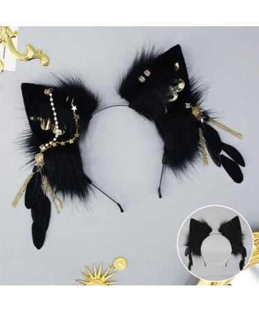 hgnxa Furry Foxes Ears Cats Girls Cosplays Hair Accessories Cute Plush Ear Headband Feathers l Decorations Role Playing Black - Buy Online on GoSupps.com