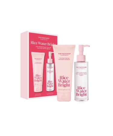 The Face Shop Rice Water Bright Double Cleansing Duo Set with Ceramide Korean Skin Care Gentle Face Wash & Pore Control Cleansing Oil Hydrating Moisturizing Vegan Facial Cleanser Makeup Remover
