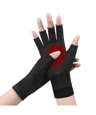 Acwoo copper arthritis gloves compression gloves men women for rheumatoids & osteoarthritis copper osteoarthritis gloves fingerless gloves for pain relief (s) black-B S