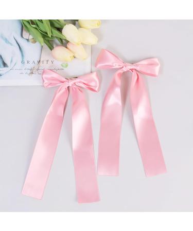 2 Pack Hair Bows for Girls and Women Large Bow Hair Clips Hair Barrette with Long Silky Satin Pink Hair Accessories for Girls(Pink) - Buy Online on GoSupps.com