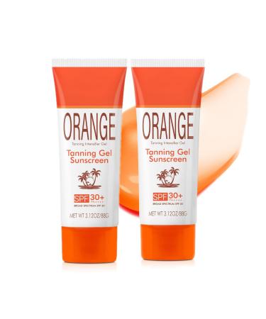 Orange Tanning Gel Sunscreen SPF 30 Mineral-Oil Free Hydrating Balm-to-Oil Formula Water-Resistant Streak-Free Fake Tan Travel Size (2pc)