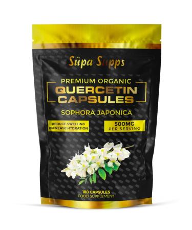 Supa Supps Organic Quercetin Capsules - High Strength Quercetin 500mg Antioxidant Supplements - Reduce Swelling & Increase Hydration - Immune Support Vegan Supplements - 6 Month Supply (180 Capsules)