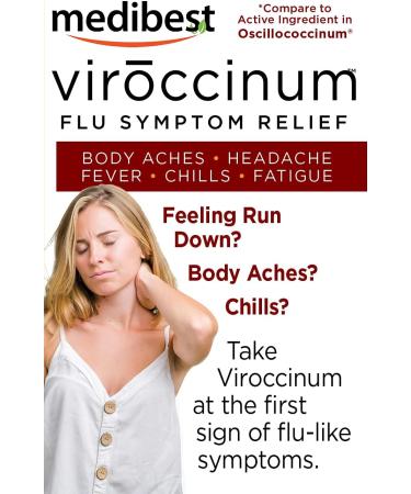 MediBest Viroccinum Flu Symptom Relief - Non-Drowsy Homeopathic Pellets for Kids & Adults - Body Aches, Headaches, Fever & Fatigue - 30 Doses - Buy Online on GoSupps.com
