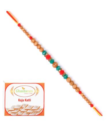 Ghasitaram Gifts Rakhi for Brother Rakhis Online - 6480 Fancy Thread Rakhi with 200 GMS of Kaju katli
