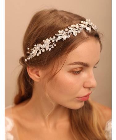 Deniferymakeup Bridal Wedding Hair Accessory Pearl Hair Vine Leaf headband Rhinestone Hair Piece for Bride - Buy Online on GoSupps.com