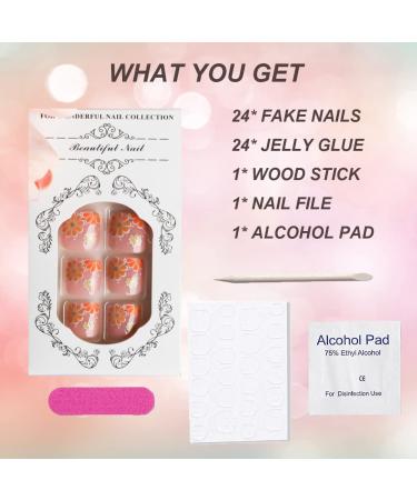 Flower Design Square Press on Toenails - 24Pcs Pink False Toenails for Women and Girls - Buy Online on GoSupps.com