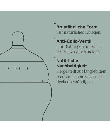 Tommee Tippee Natural Start Anti-Colic Glass Baby Bottle 250ml - Chest Sucker & Anti-Colic Valve - 1 Pack - Buy Online on GoSupps.com