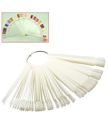 Mofun 50-Pieces Nail Swatches Sticks in White Professional Nail Colour Fan Display Sticks Nail Samples Sticks with Metal Buckle Detachable Practice Nails Sticks for Beginner Nail Display for Salon Natural Color