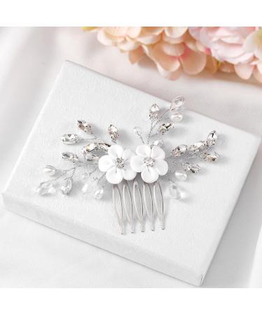 Unicra Bride Wedding Hair Comb Silver Flower Headpiece Crystal Bridal Hair Accessories for Women and Girls - Buy Online on GoSupps.com
