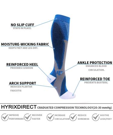 HYRIXDIRECT Compression Socks 20-30 mmHg for Men Women - White+Black+Blue - XL-XXL - Buy Online on GoSupps.com