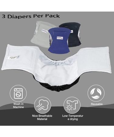 LeerKing Male Dog Diapers - Washable Incontinence Pads for Male Dogs & Puppies | M Size (Black+Gray+Blue) - Buy Online on GoSupps.com