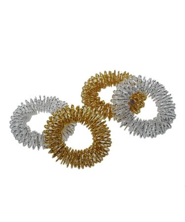 Beauneo 4Pcs Medicine Acupressure Massage Rings (Silver + Golden)