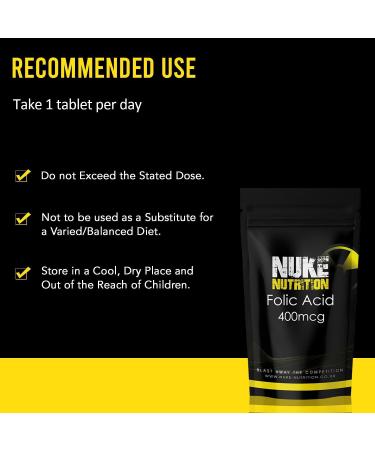 Nuke Nutrition Folic Acid Tablets 400mcg - 120 Count Pre Pregnancy Vitamins - Reduce Tiredness - Folic Acid Supplement for Men & Women - Buy Online on GoSupps.com