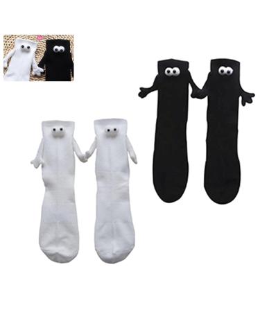 KCRPM Magnetic Hand Holding Socks Funny Magnetic Suction 3d Doll Couple Socks Novelty Couple Holding Hands Sock 3D White+black