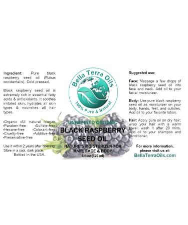 Organic Black Raspberry Seed Oil 4 oz - Cold-Pressed, Unrefined, 100% Pure Natural Moisturizer - Buy Online on GoSupps.com