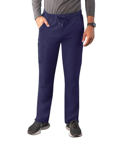 Adar Addition Scrubs for Men - Slim Leg Cargo Drawstring Scrub Pants Large Navy