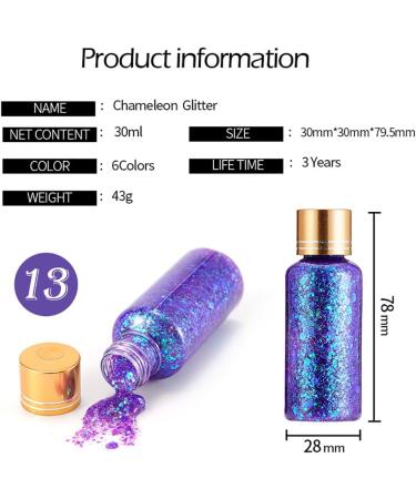 GL-Turelifes Mermaid Chunky Glitter Gel 30ml - Chameleon Glitter for Face, Body, Hair, Nails - Festival Cosmetic with Polarized Sequins - Blue Purple Eyeshadow - Buy Online on GoSupps.com