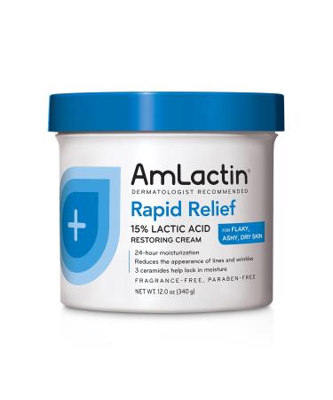 AmLactin Rapid Relief Moisturizing Cream, Hydrating Cream, Body and Hand Moisturizer for Dry Skin - 12 Oz Tub (packaging may vary)