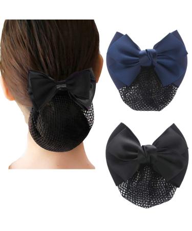 GSHLLO 2 Pcs Bowknot Hair Snood Net Barrette Bun Cover Bow Hair Clip Xmas Gifts for Women Lady