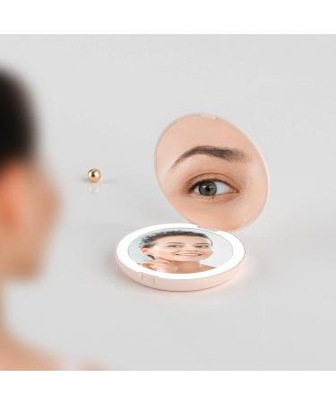 Hontry LED Lighted Travel Makeup Mirror 1x/5x Magnification - Portable 5 Inch Compact Pocket Mirror with 16 Daylight LEDs - Buy Online on GoSupps.com