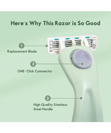 4-Blade Metal Razor Handle with 4 Cartridges - Hassle-Free Shaving for Men & Women - Easy One-Touch Replacement (Green - Buy Online on GoSupps.com