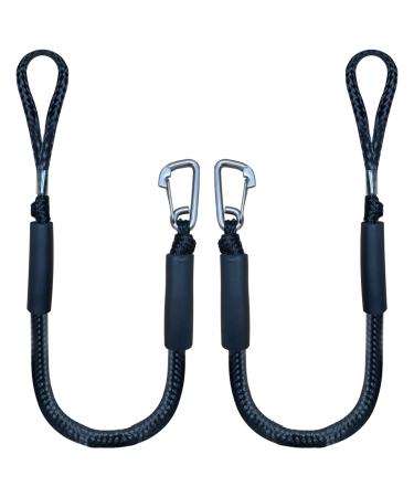 3FT Bungee Dock Line Boat Ropes for Docking Line Mooring Rope with Stainless Steel Clip Accessories for Boats 2pcs