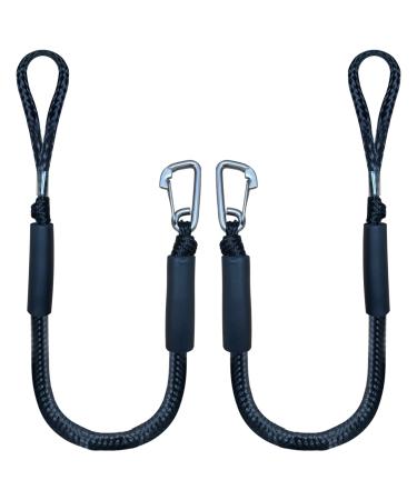 3FT Bungee Dock Line Boat Ropes for Docking Line Mooring Rope with Stainless Steel Clip Accessories for Boats 2pcs